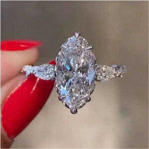 😍NEW 925 STERLING SILVER MARQUIS ROMANTIC TRENDY DIAMOND RING, K824